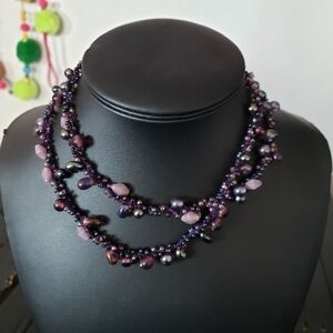 G.H. Bass NWT Purple Beaded Necklace Long Layering Wrap Women's Jewelry